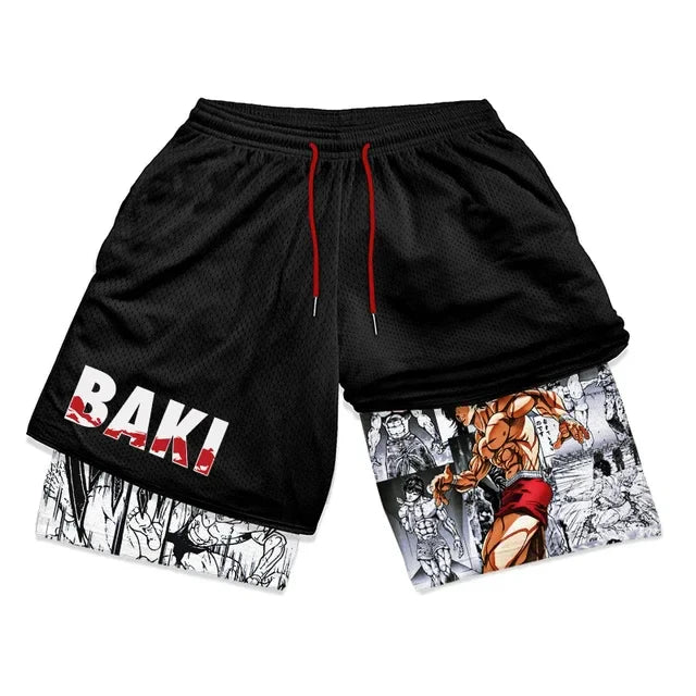 Baki Hanma Anime Gym Workout Shorts | 2-in-1 Compression