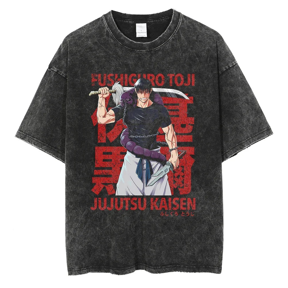 Y2K Harajuku Anime T-Shirt | Washed Black Streetwear Tee