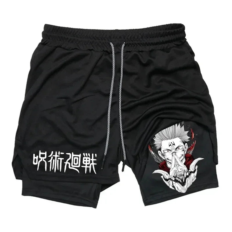 Jujutsu Kaisen 2-in-1 Gym Compression Shorts | Quick-Dry