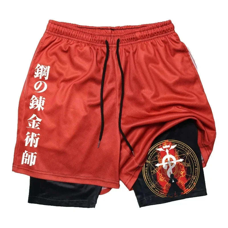 Anime 2-in-1 Stretch Compression Shorts | Quick-Dry Running
