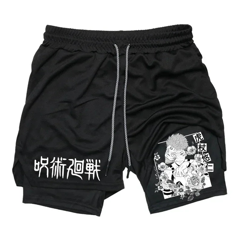 Jujutsu Kaisen 2-in-1 Gym Compression Shorts | Quick-Dry