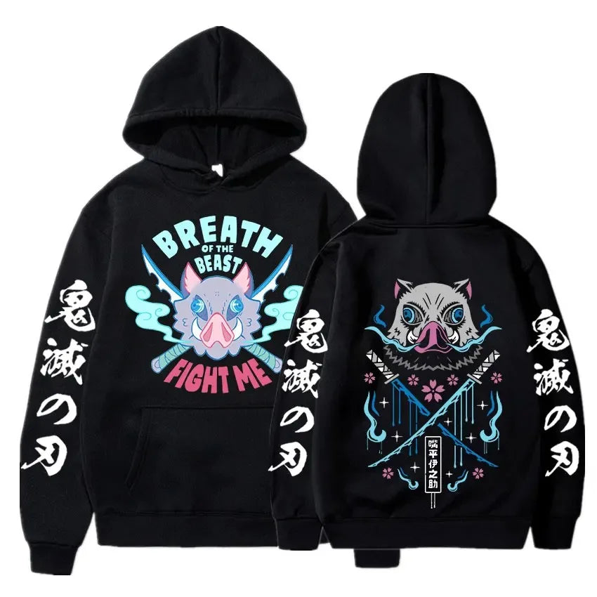 Demon Slayer Inosuke Oversized Hoodie | Harajuku Anime Sweatshirt