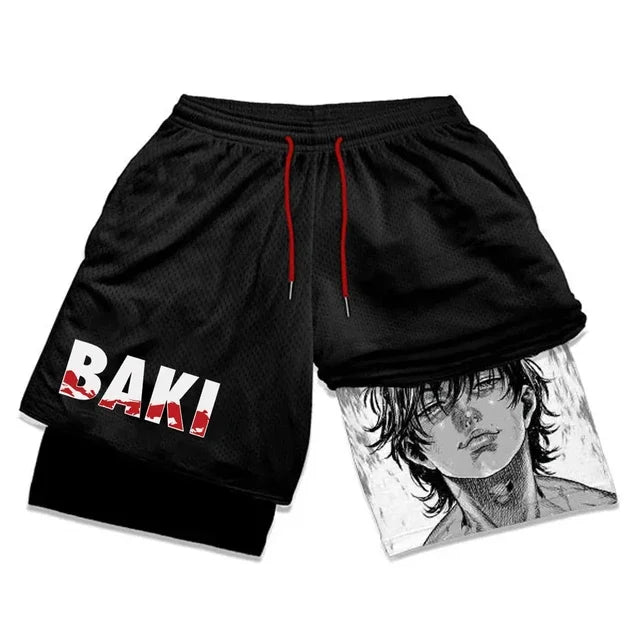 Baki Hanma Anime Gym Workout Shorts | 2-in-1 Compression