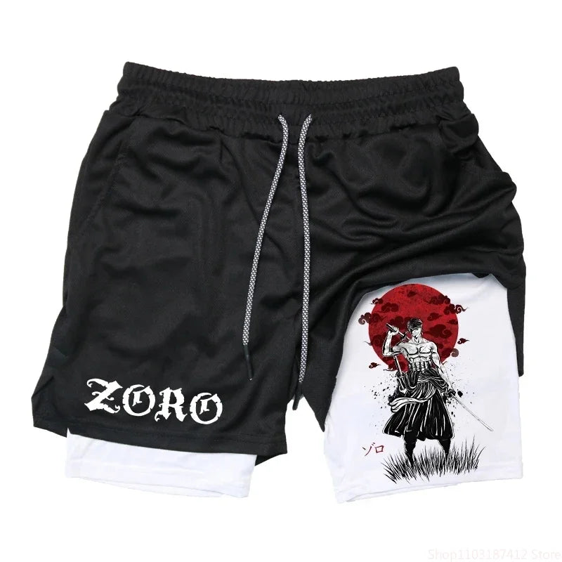 Anime 2-in-1 Stretch Compression Shorts | Quick-Dry Running