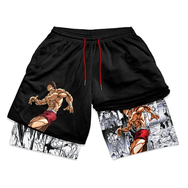 Baki Hanma Anime Gym Workout Shorts | 2-in-1 Compression