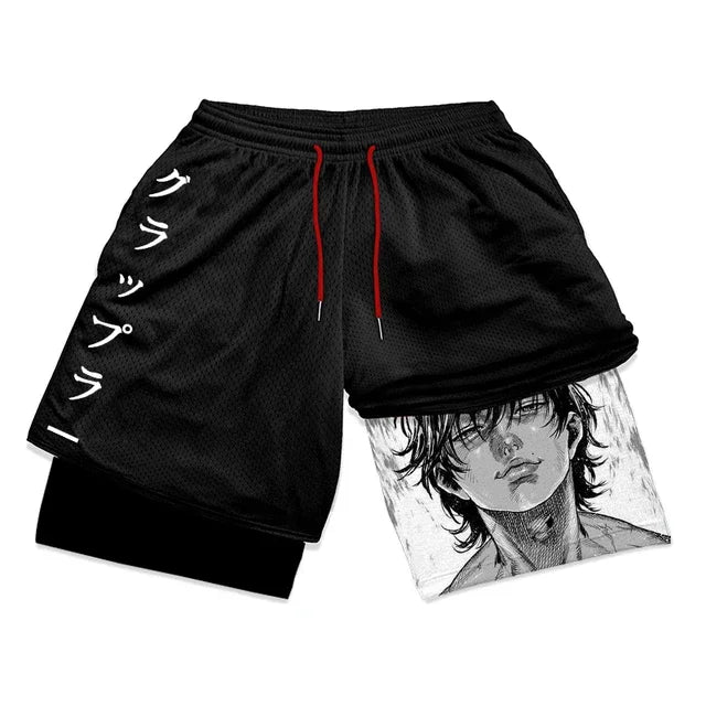 Baki Hanma Anime Gym Workout Shorts | 2-in-1 Compression