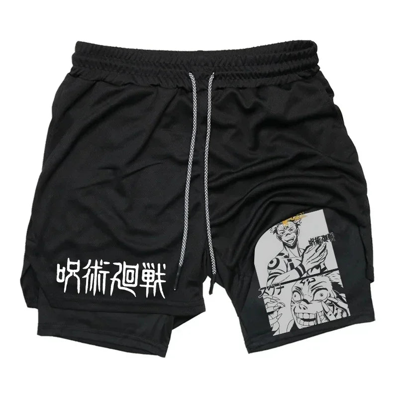Jujutsu Kaisen 2-in-1 Gym Compression Shorts | Quick-Dry