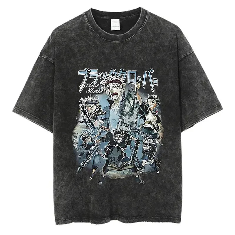 Black Clover Washed Vintage T-Shirt | Harajuku Streetwear