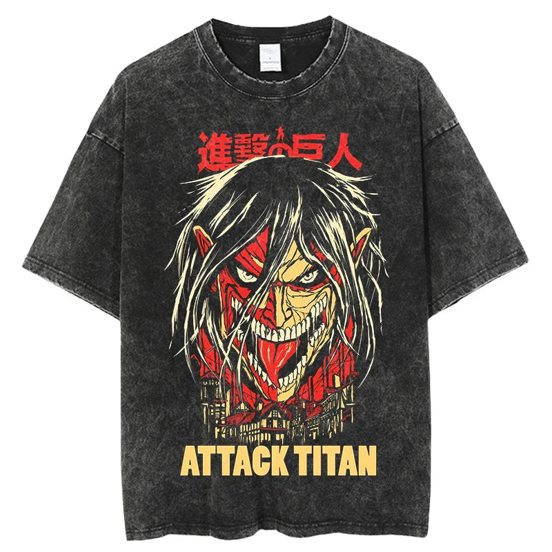 Attack on Titan Vintage Washed T-Shirt | Harajuku Oversize Tee