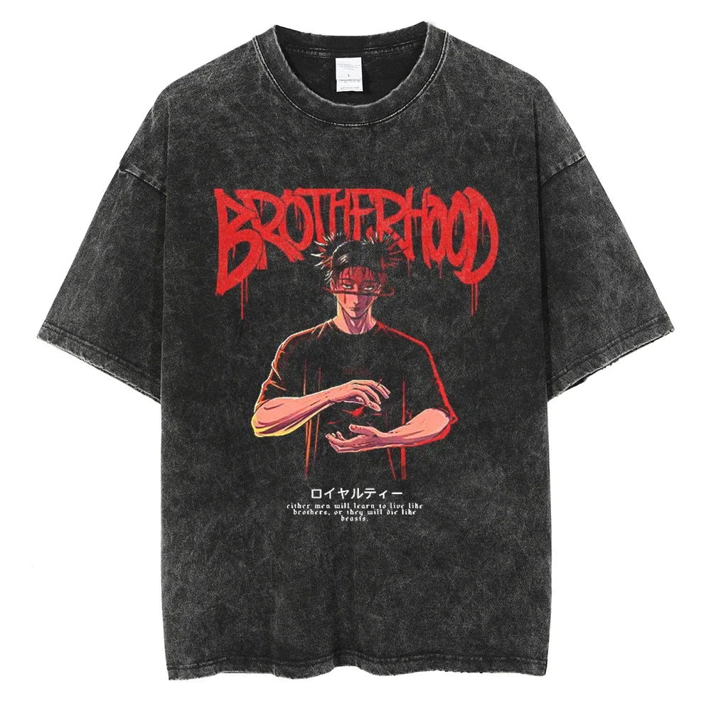 Y2K Harajuku Anime T-Shirt | Washed Black Streetwear Tee