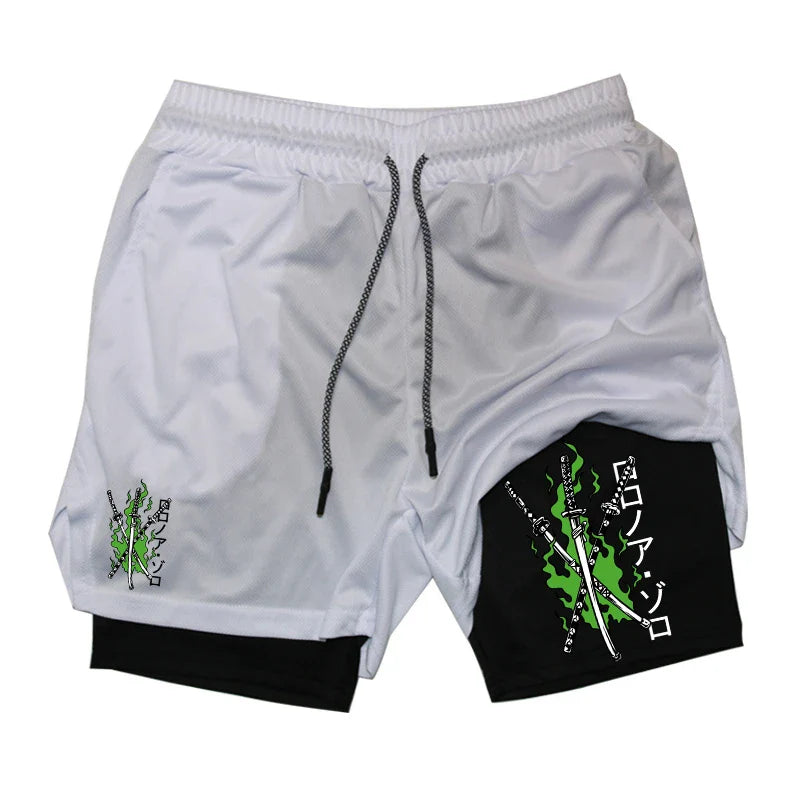 Anime 2-in-1 Running Shorts | Compression Shorts Phone Pocket