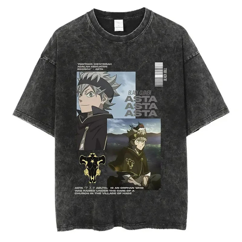 Black Clover Washed Vintage T-Shirt | Harajuku Streetwear