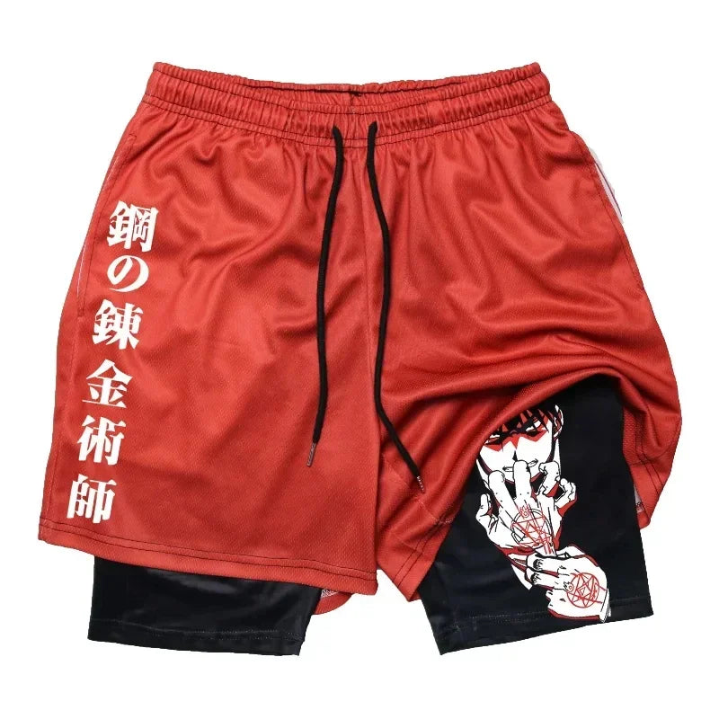 Anime 2-in-1 Stretch Compression Shorts | Quick-Dry Running