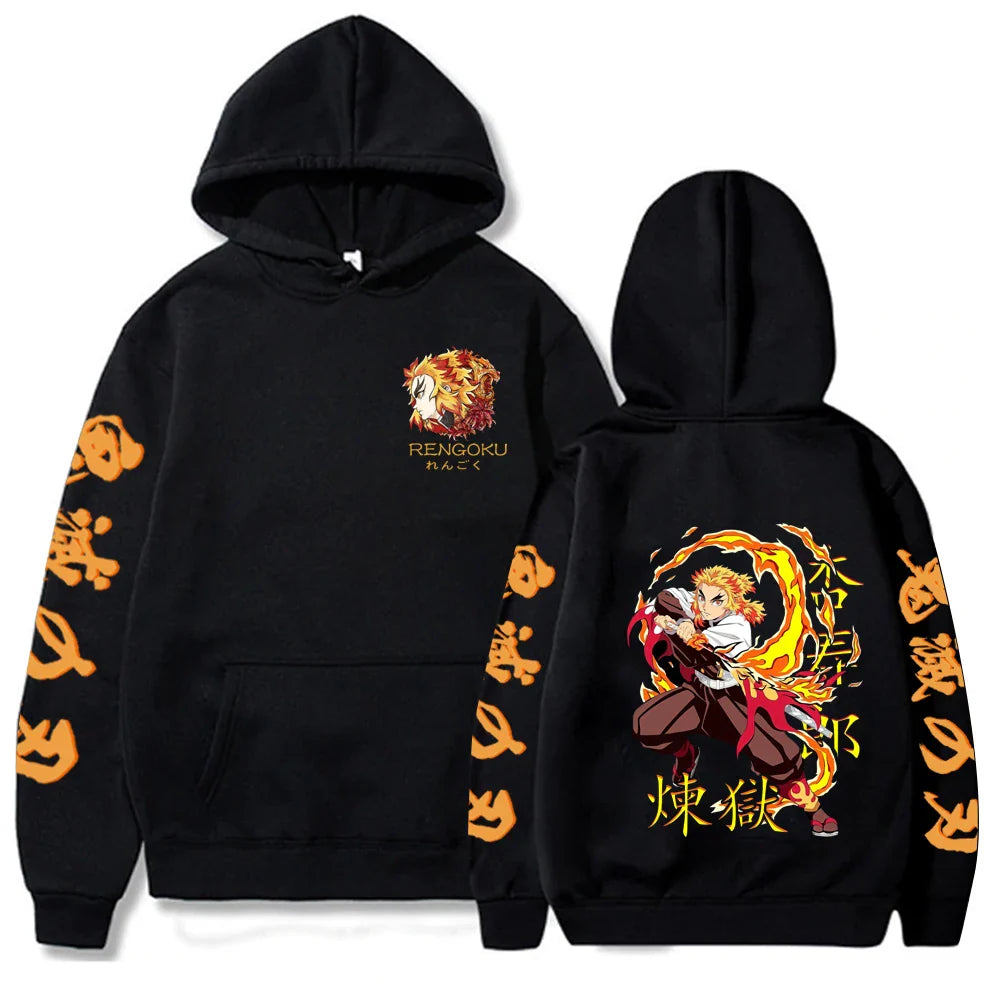 Demon Slayer Rengoku Loose Harajuku Hoodie | Anime Sweatshirt