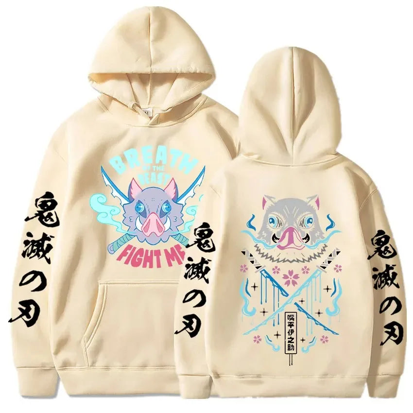 Demon Slayer Inosuke Oversized Hoodie | Harajuku Anime Sweatshirt
