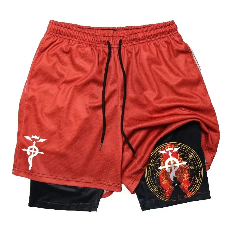Anime 2-in-1 Stretch Compression Shorts | Quick-Dry Running