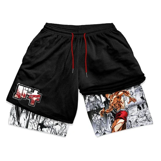 Baki Hanma Anime Gym Workout Shorts | 2-in-1 Compression