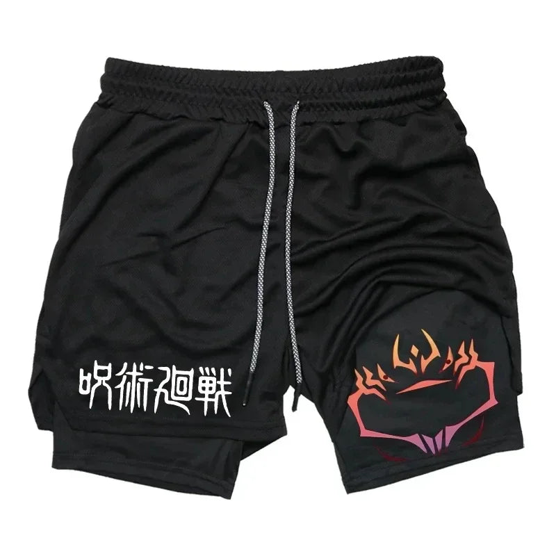 Jujutsu Kaisen 2-in-1 Gym Compression Shorts | Quick-Dry