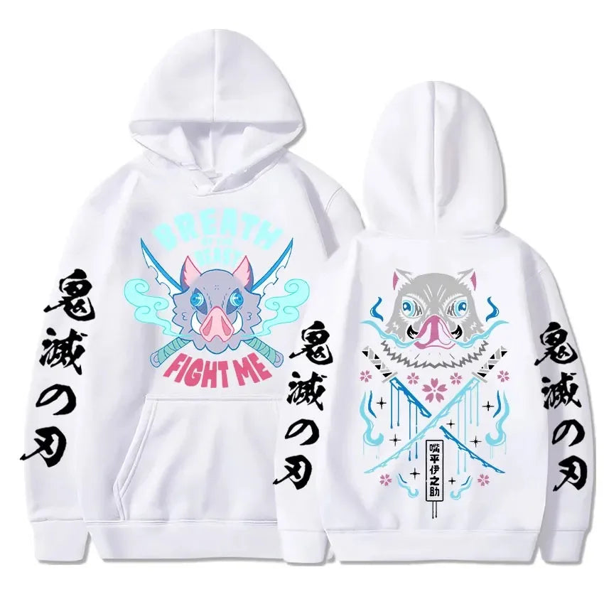 Demon Slayer Inosuke Oversized Hoodie | Harajuku Anime Sweatshirt