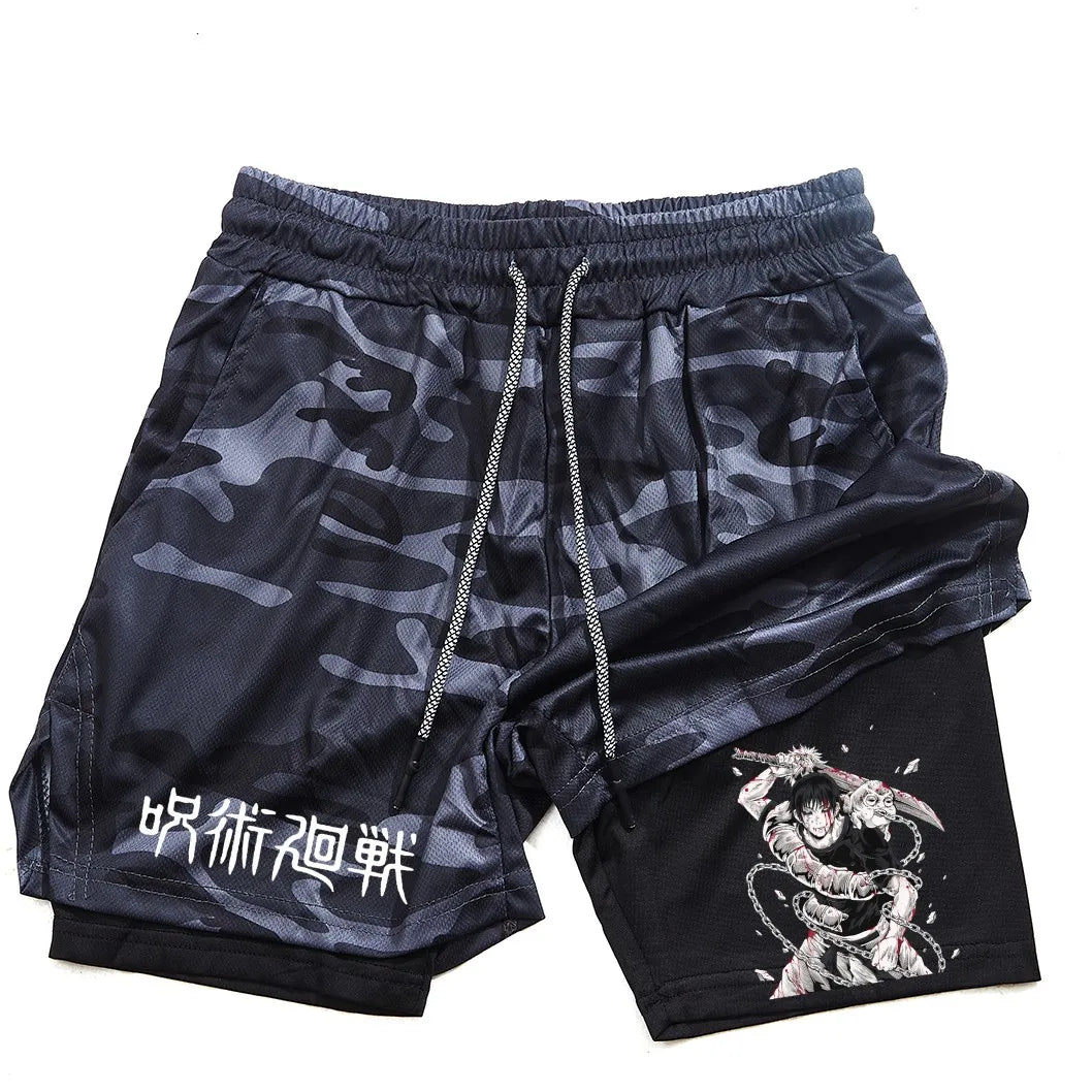 Toji Printed 2-in-1 Sports Shorts | Mesh Gym Running Shorts
