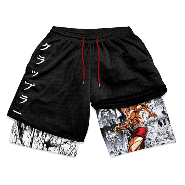 Baki Hanma Anime Gym Workout Shorts | 2-in-1 Compression