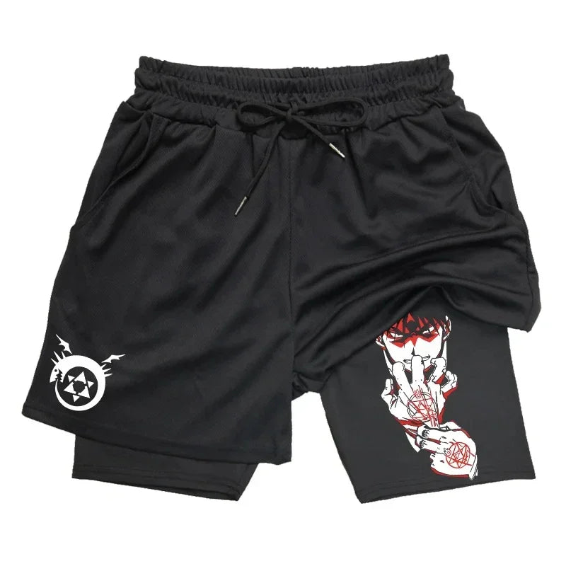Anime 2-in-1 Stretch Compression Shorts | Quick-Dry Running