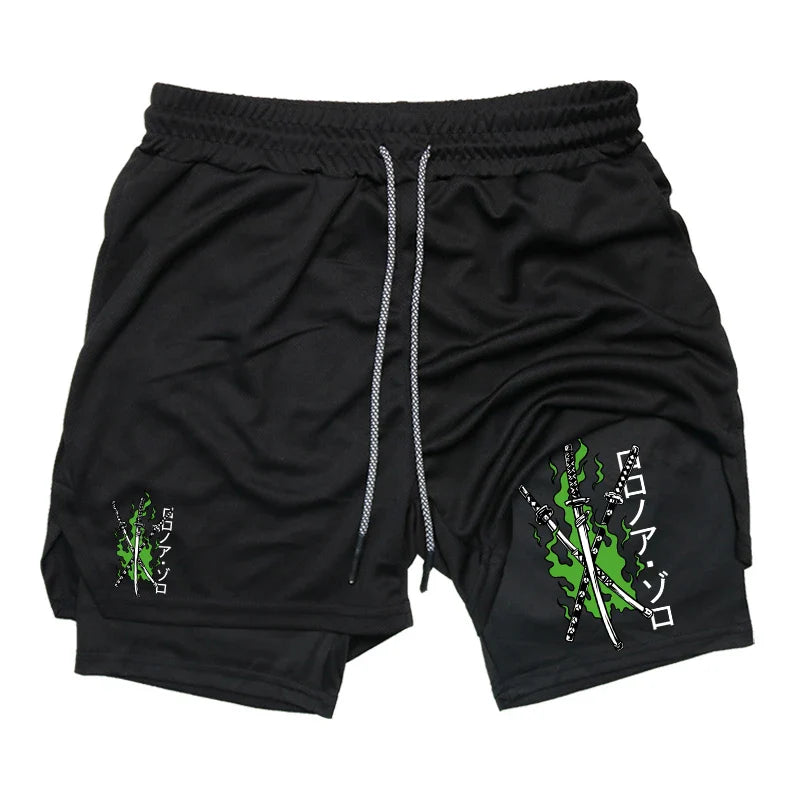 Anime 2-in-1 Running Shorts | Compression Shorts Phone Pocket