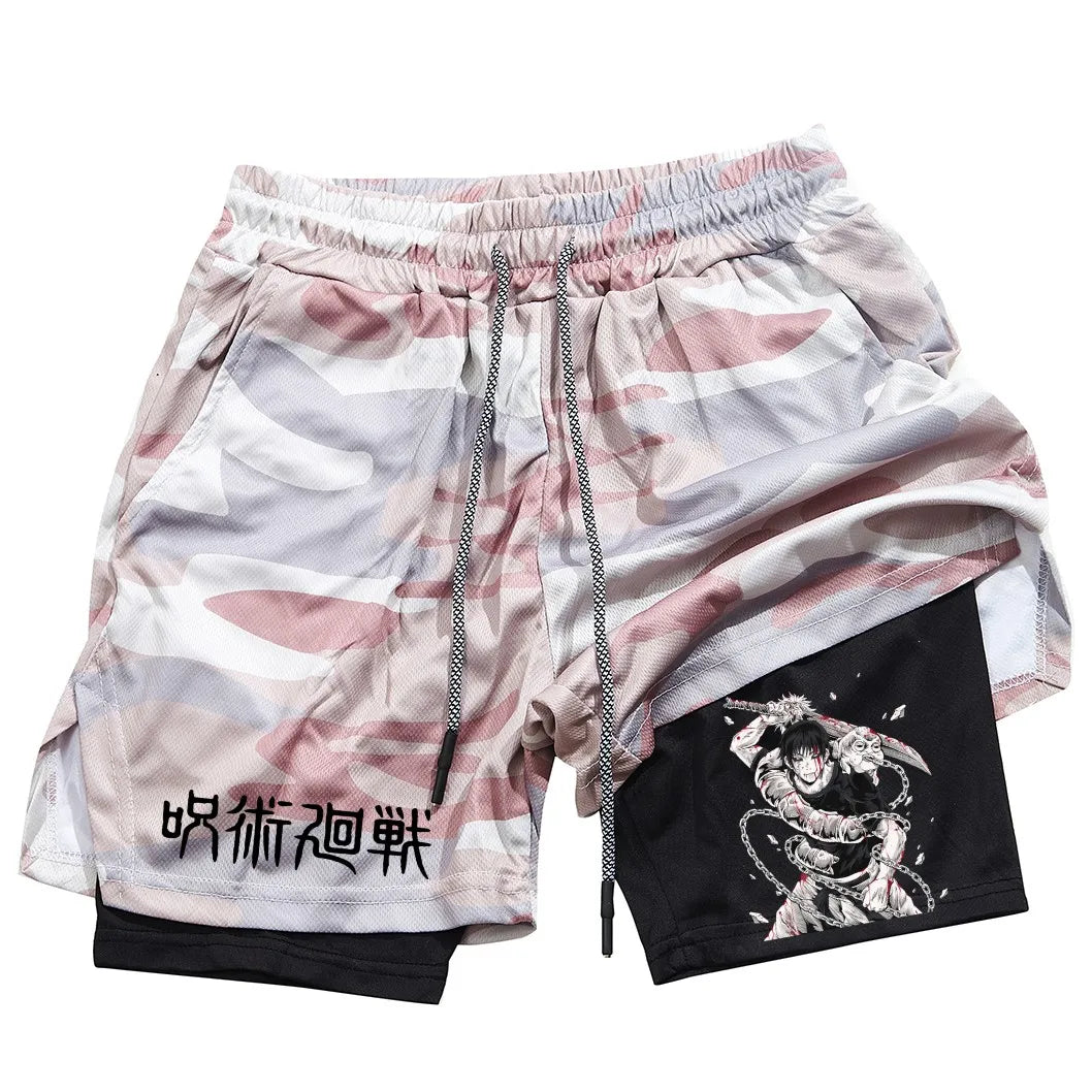 Toji Printed 2-in-1 Sports Shorts | Mesh Gym Running Shorts