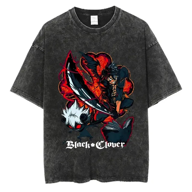 Black Clover Washed Vintage T-Shirt | Harajuku Streetwear