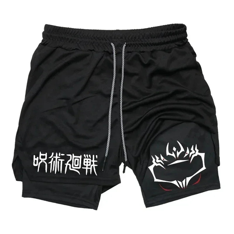 Jujutsu Kaisen 2-in-1 Gym Compression Shorts | Quick-Dry