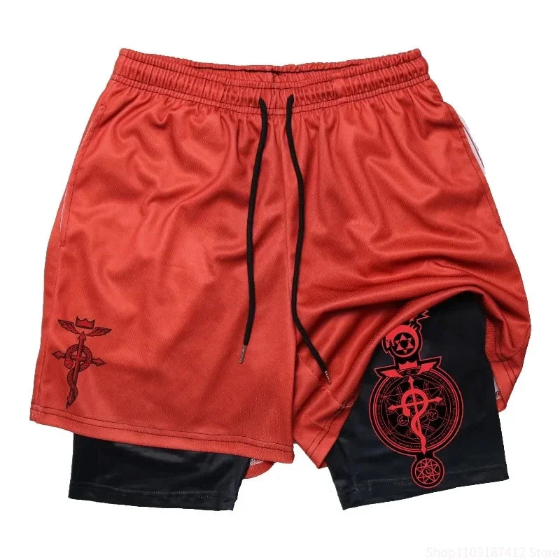Anime 2-in-1 Stretch Compression Shorts | Quick-Dry Running