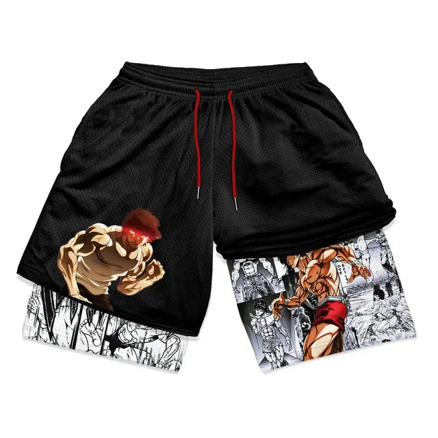 Baki Hanma Anime Gym Workout Shorts | 2-in-1 Compression
