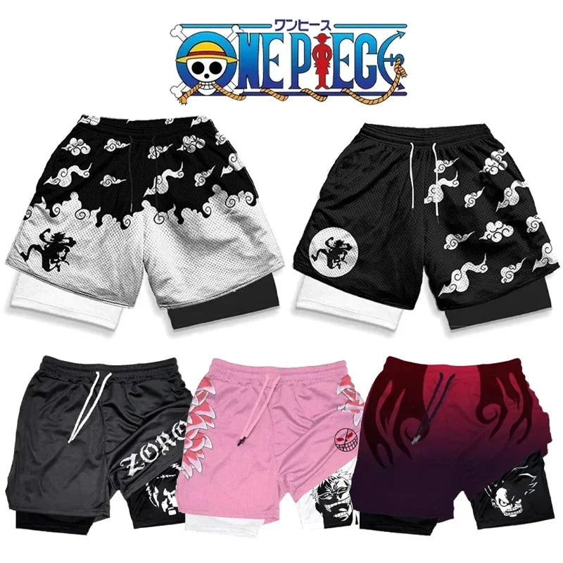 One Piece Luffy Zoro 2-in-1 Gym Shorts | Anime Sport Shorts