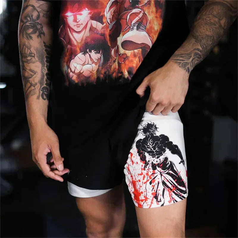 Baki Hanma Anime Gym Workout Shorts | 2-in-1 Compression
