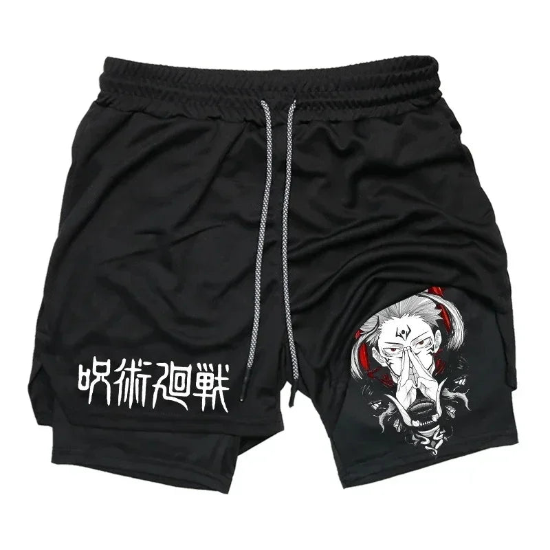 Jujutsu Kaisen 2-in-1 Gym Compression Shorts | Quick-Dry