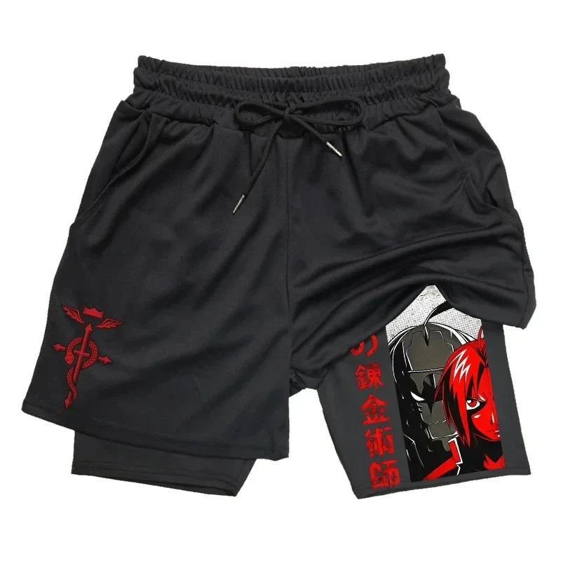 Anime 2-in-1 Stretch Compression Shorts | Quick-Dry Running