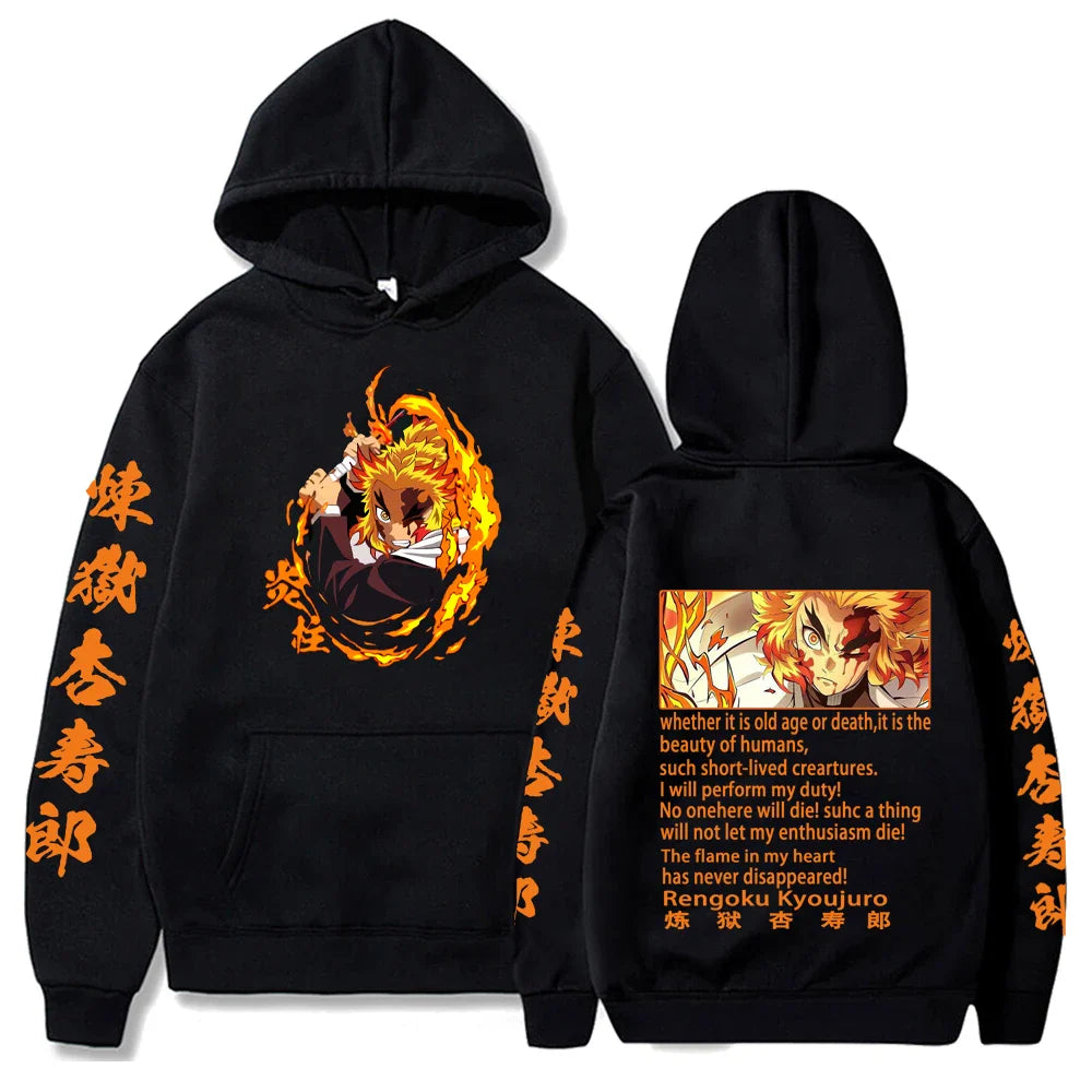 Demon Slayer Rengoku Loose Harajuku Hoodie | Anime Sweatshirt