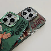 🛡️ ONE PIECE Luffy Hat Roronoa Zoro Plating Anime Phone Case for iPhone 15, 14, 13, 12, 11 Pro Max 🛡️