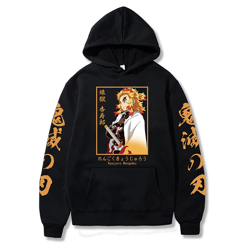Demon Slayer Rengoku Loose Harajuku Hoodie | Anime Sweatshirt