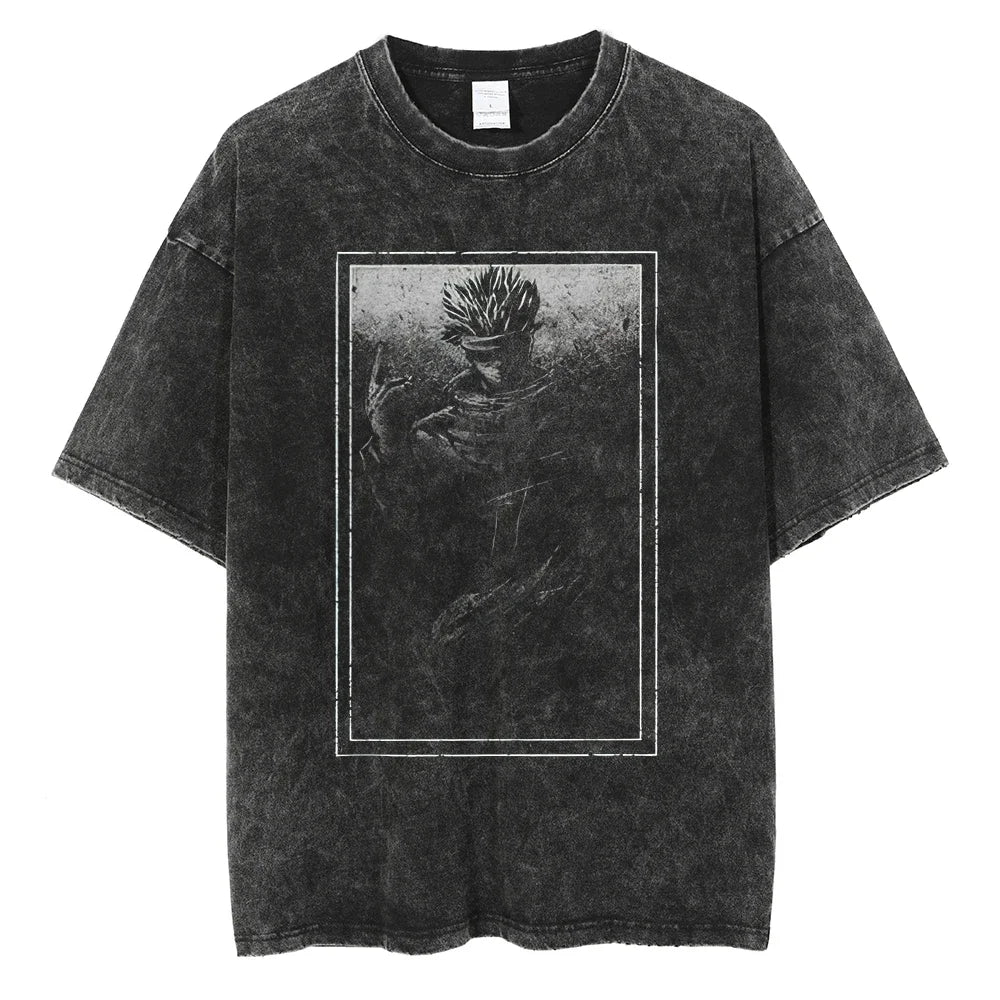 Y2K Harajuku Anime T-Shirt | Washed Black Streetwear Tee