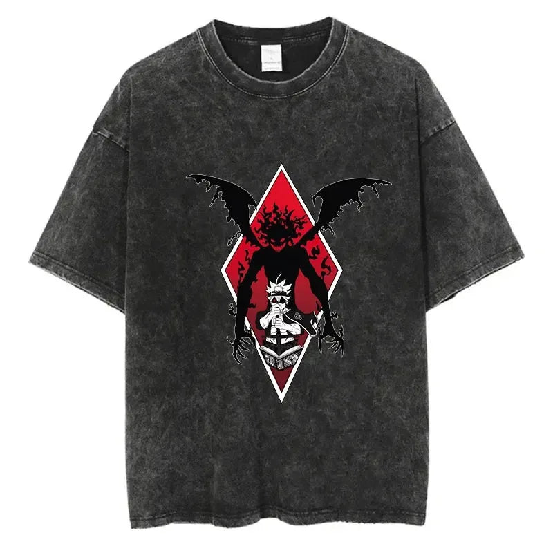 Black Clover Washed Vintage T-Shirt | Harajuku Streetwear