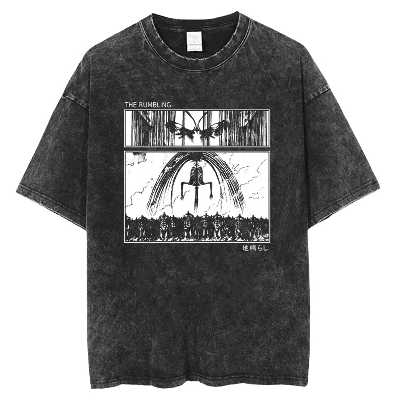 Attack on Titan Vintage Washed T-Shirt | Harajuku Oversize Tee