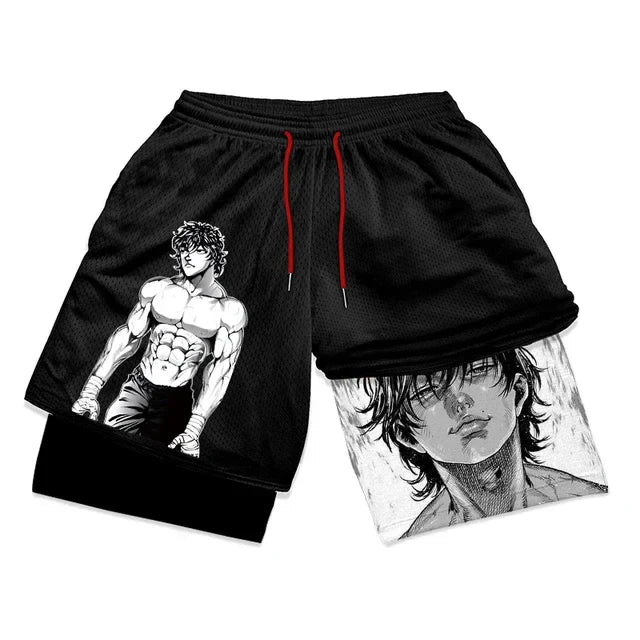Baki Hanma Anime Gym Workout Shorts | 2-in-1 Compression