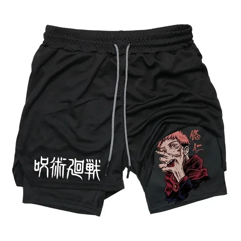 Jujutsu Kaisen 2-in-1 Gym Compression Shorts | Quick-Dry