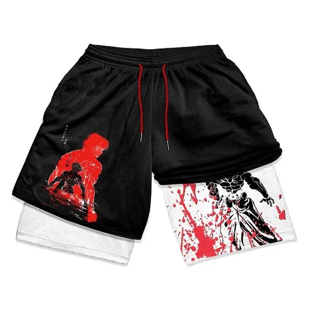 Baki Hanma Athletic 2-in-1 Gym Shorts | Anime Compression