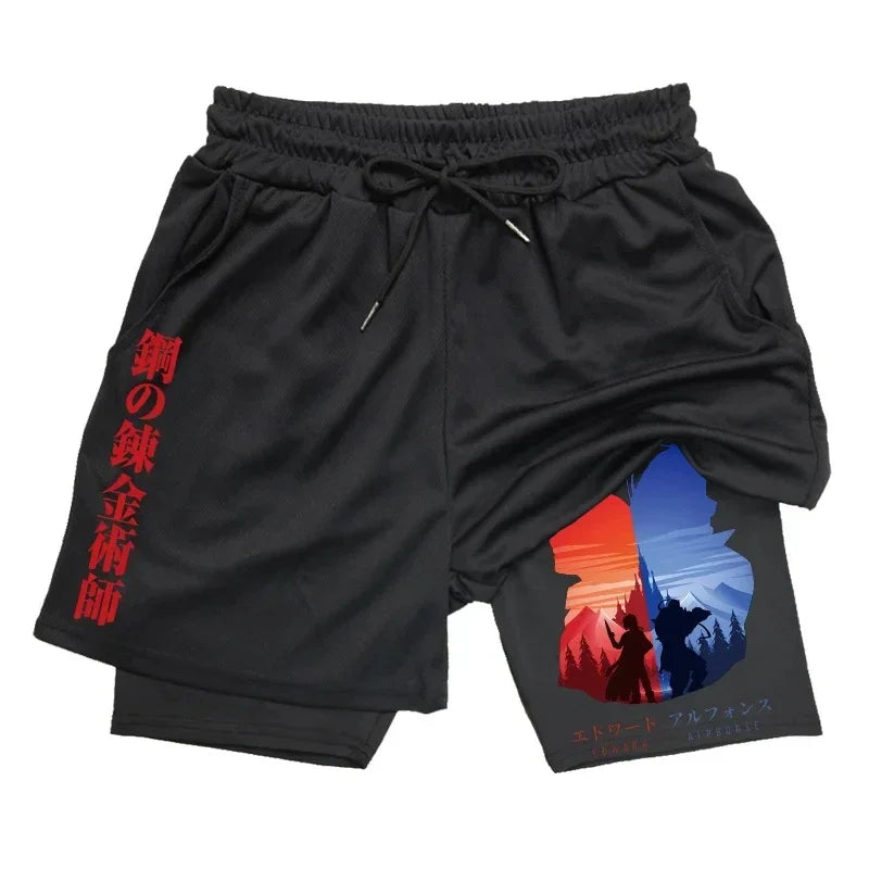 Anime 2-in-1 Stretch Compression Shorts | Quick-Dry Running