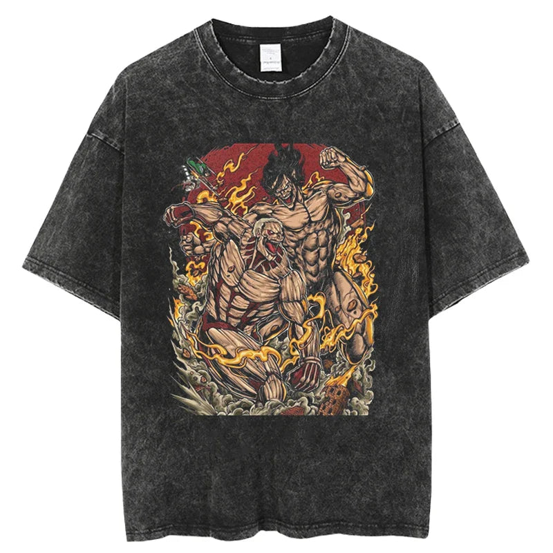 Attack on Titan Vintage Washed T-Shirt | Harajuku Oversize Tee