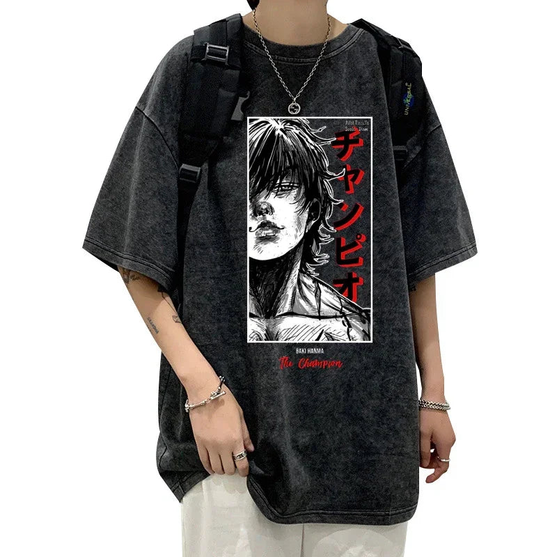 Baki Hanma Harajuku Streetwear T-Shirt | Washed Cotton Tee