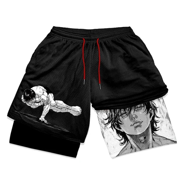 Baki Hanma Anime Gym Workout Shorts | 2-in-1 Compression