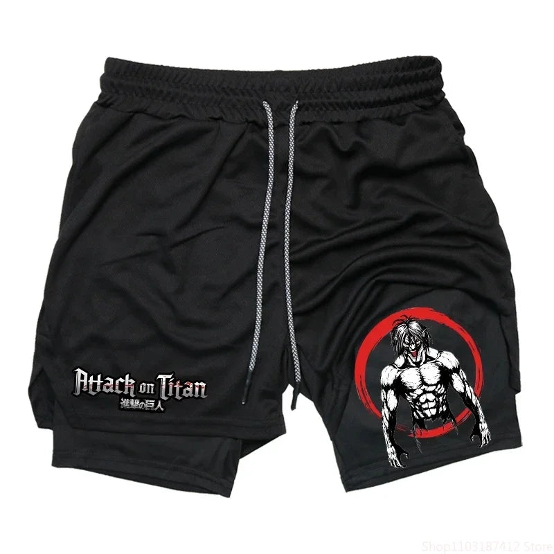 Anime 2-in-1 Stretch Compression Shorts | Quick-Dry Running